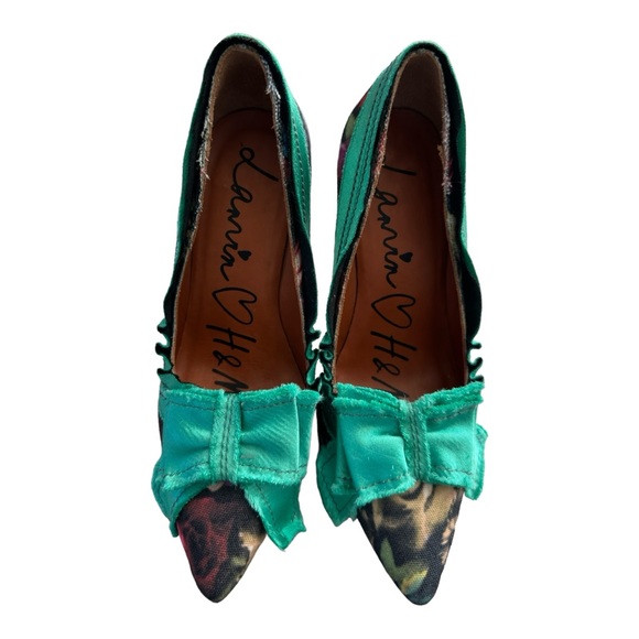 Lanvin for H&M Floral Satin Heels Pumps Size 37 EU 6 US Bow Accent - Picture 9 of 11